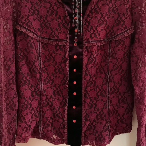 Women's Plum/burgundy Purple Lace Blouse - Picture 5 of 10